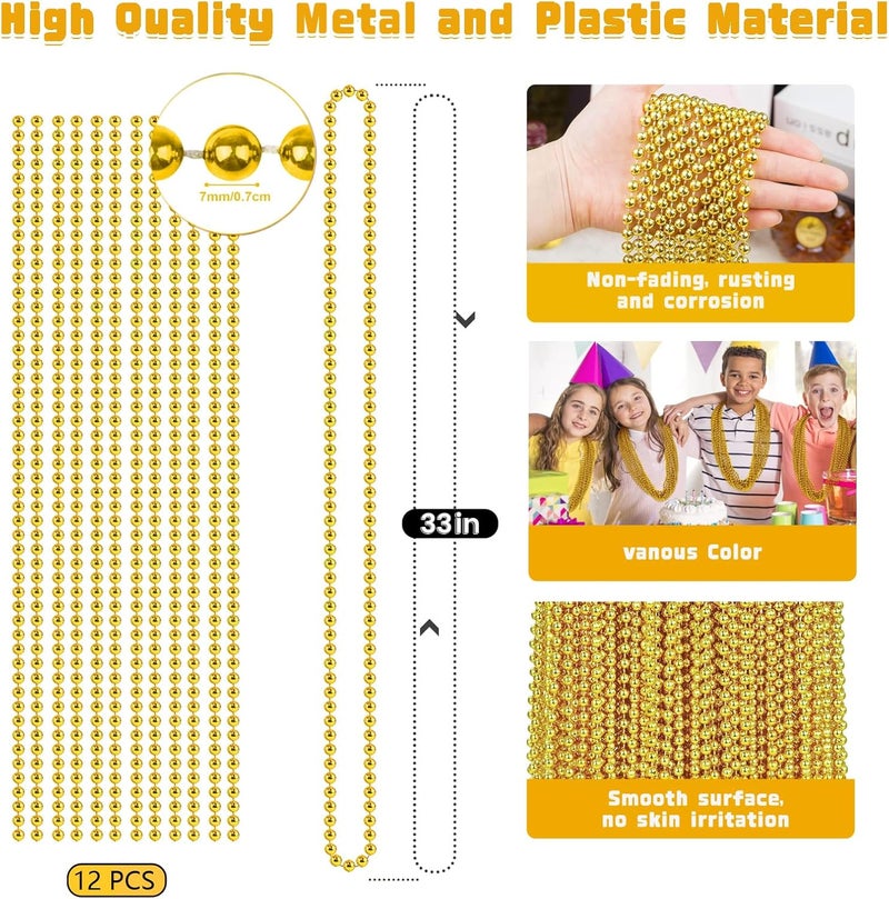 ZZYFGH 12Pcs Gold Bead Necklace, 33'' 7mm Christmas Bead Necklaces, Mardi Gras Xmas Beaded Necklace Costume, Festival Parade Throw Accessories for Mardi Gras Party Christmas New Year Eve Festive Events, Party Favors - Image 2